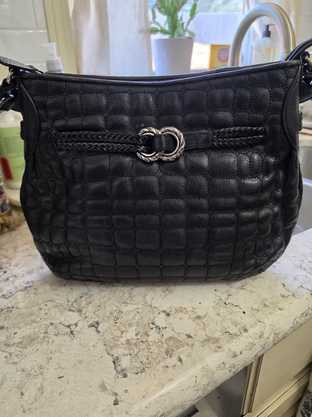 Brighton Black Quilted Leather Shoulder Bag with Silver-Tone Hardware